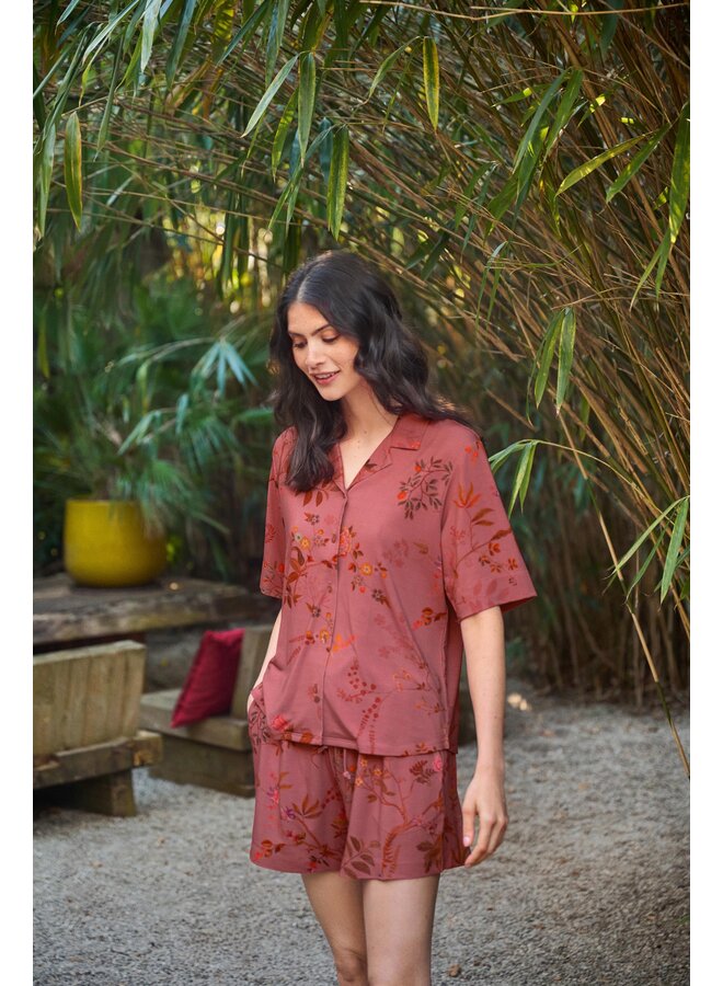 Flora Short Sleeve Top Bodhi Flower Dark Pink