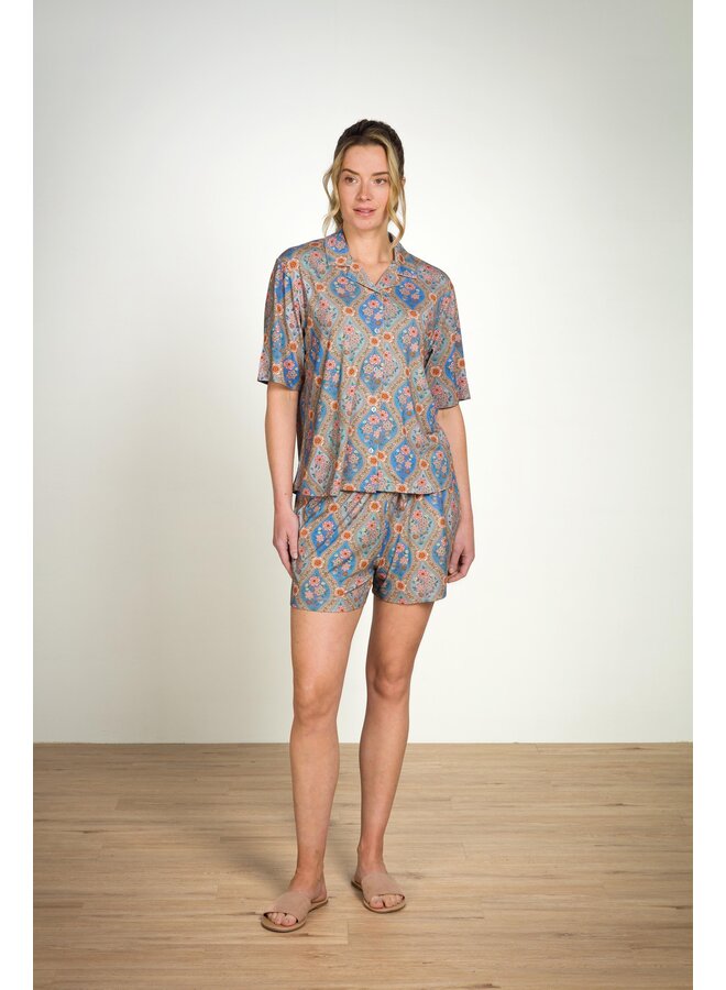 Flora Short Sleeve Top Ornamento Blue