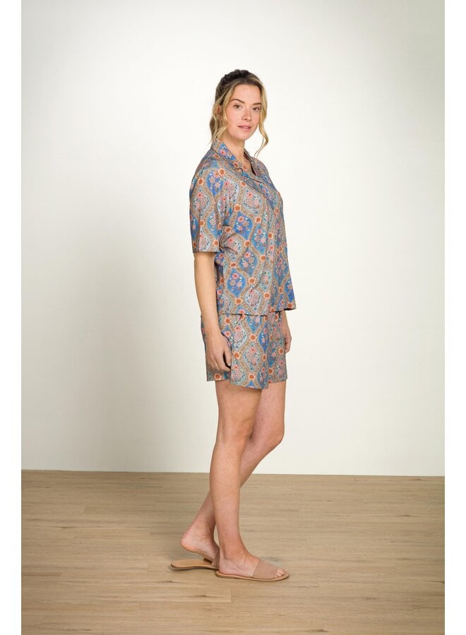 Flora Short Sleeve Top Ornamento Blue