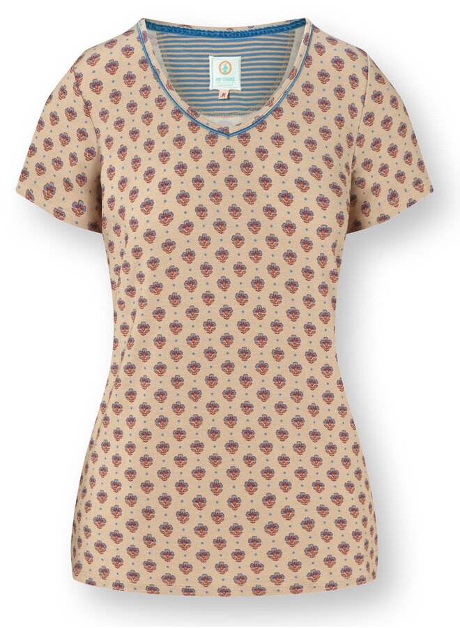 Toy Short Sleeve Top Jaipur Flower Khaki Blue