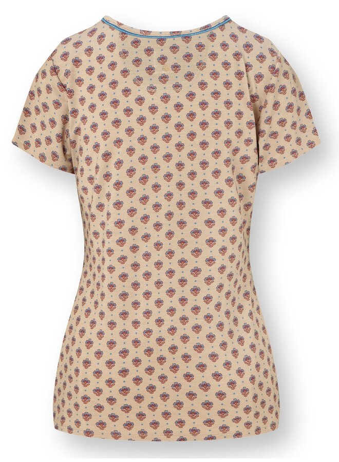 Toy Short Sleeve Top Jaipur Flower Khaki Blue