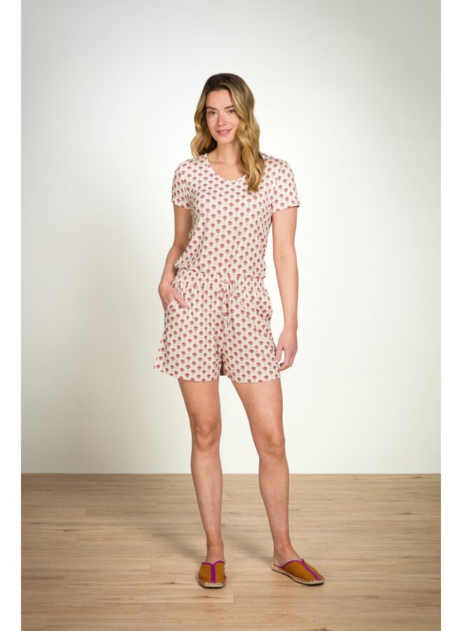 Toy Short Sleeve Top Jaipur Flower White Pink