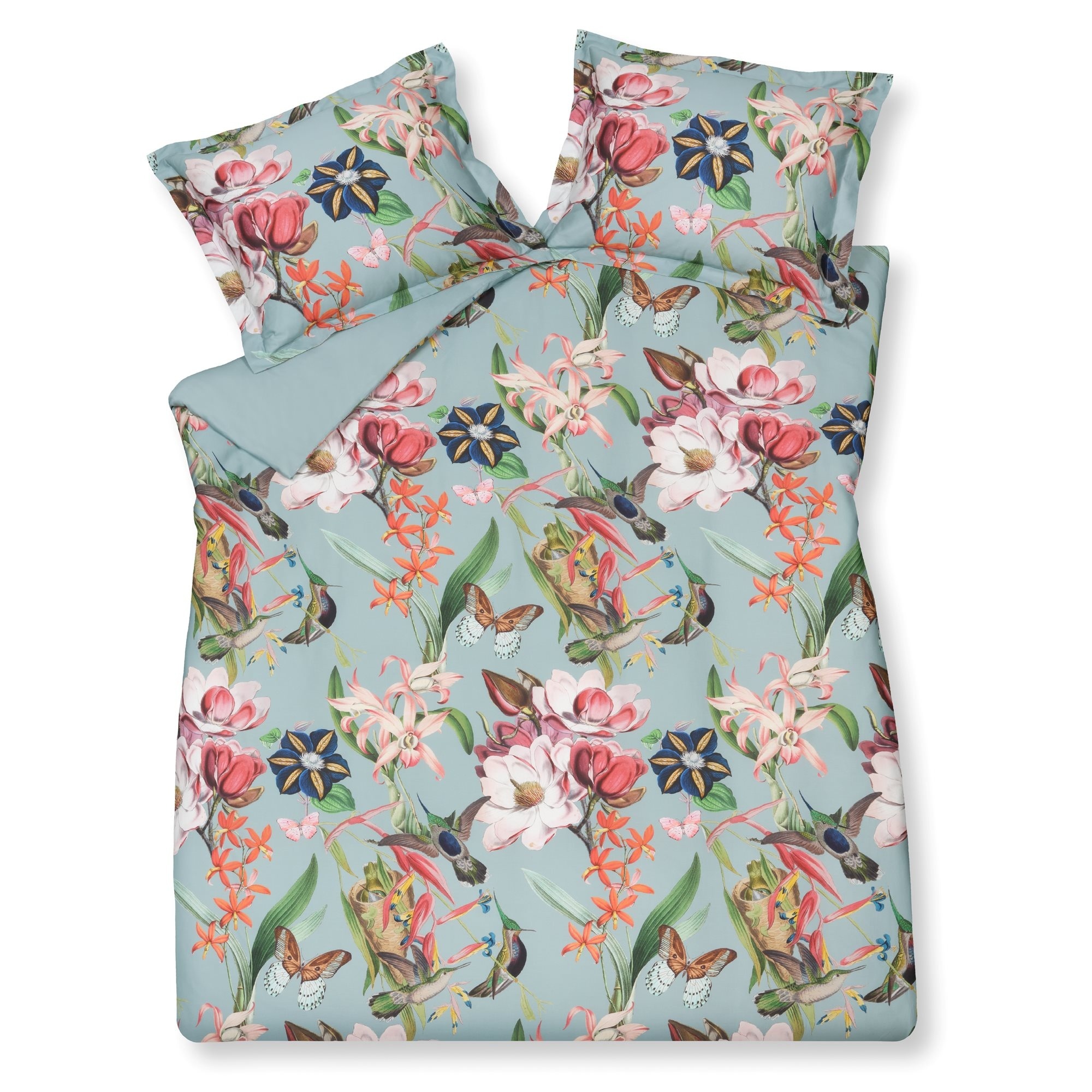 Dekbedovertrek FLOWER MIX Pearl Blue 200x220 cm (satijnkatoen)