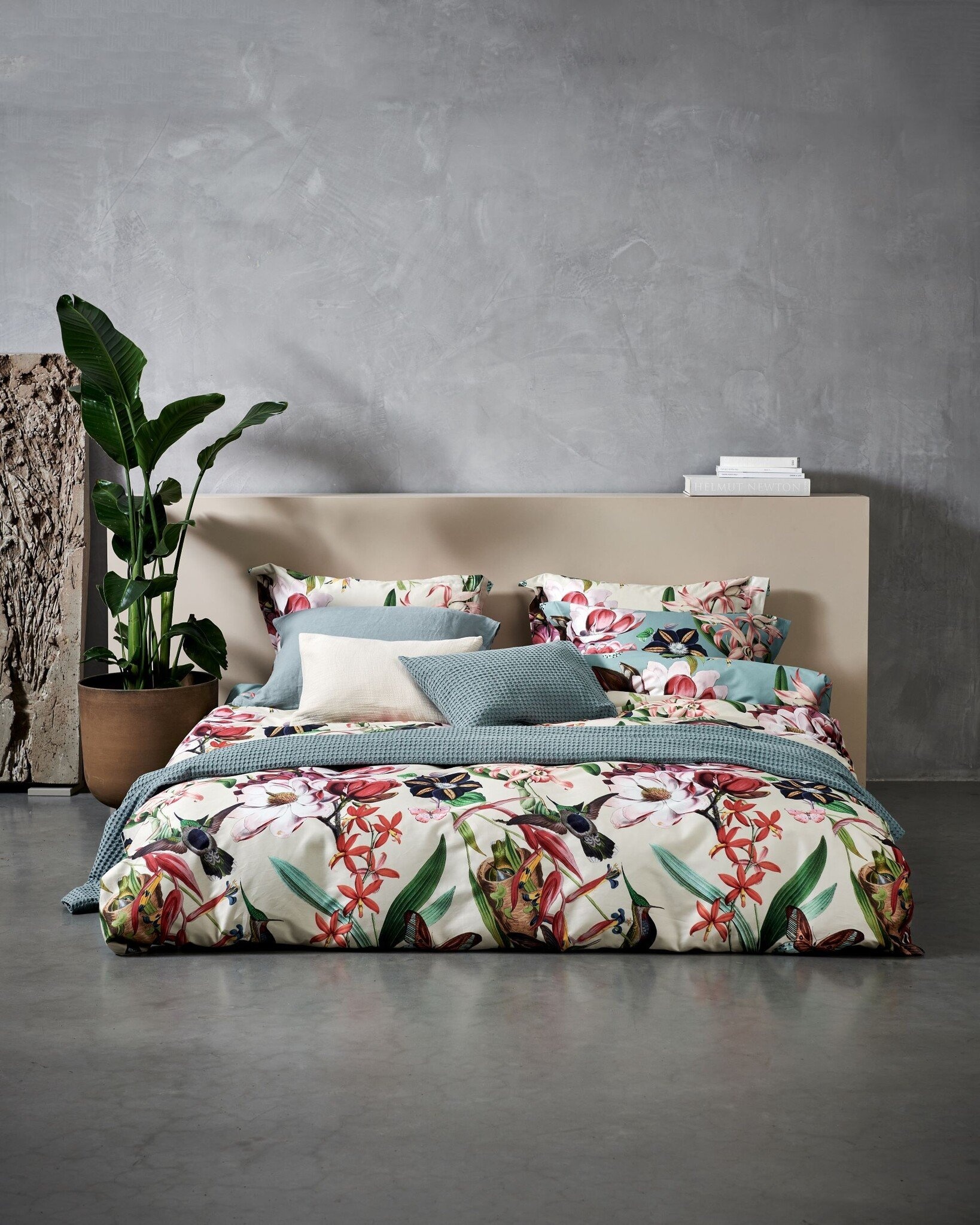 Dekbedovertrek FLOWER MIX Pearl Blue 200x220 cm (satijnkatoen)