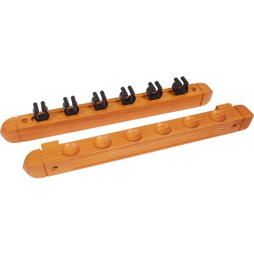 Wall cue rack for 6 cues in various colors
