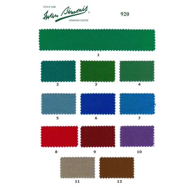 Pool table cloth Simonis 920 various colors. per 10 cm 165 cm wide