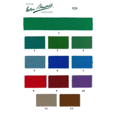 Pool billiard cloth Simonis 920 various colors. per 10 cm 165 cm wide