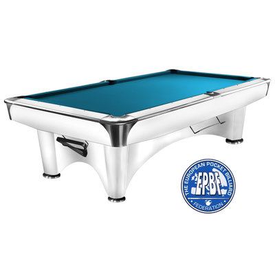 Pool table Dynamic III satin white 8 and 9 foot.