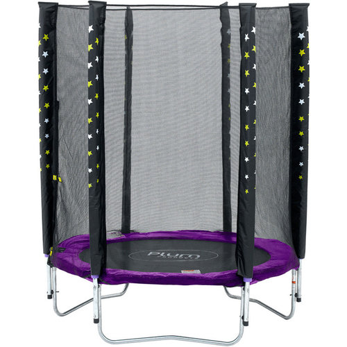 Plum Plum trampoline Stardust with purple safety net.