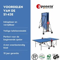 Sponeta Tafeltennistafel S 1-43 e indoor blauw Sponeta Sponeta Tafeltennistafel S 1-43 e indoor blauw