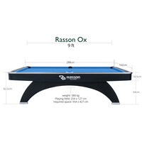 Rasson Biljardbord Pool, Rasson Ox, 9 fot, Sort