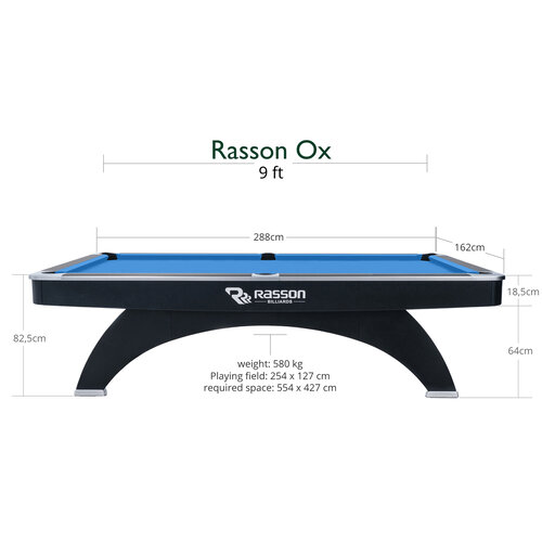 Rasson Pooltafel Pool, Rasson Ox, 9 ft., Black