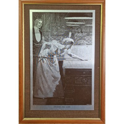 Etsad bild av biljard. Antik 28,5 x 18,5 cm