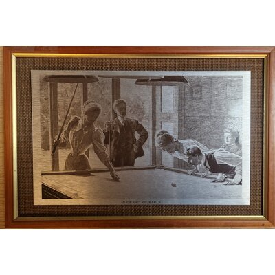 Etsad bild av biljard. Antik 28,5 x 18,5 cm