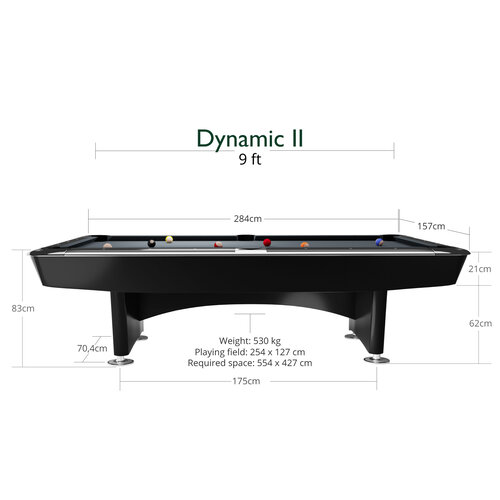 Poolbord Dynamic II halvblank sort 9 fod Dynamic Poolbord Dynamic II halvblank sort 9 fod