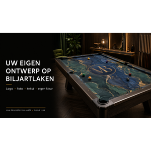 Bedrukt poolbiljartlaken met eigen ontwerp Bedrukt poolbiljartlaken met eigen ontwerp