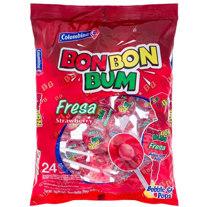 BonBon Bum Strawberry Lollipop 24 pcs Colombina