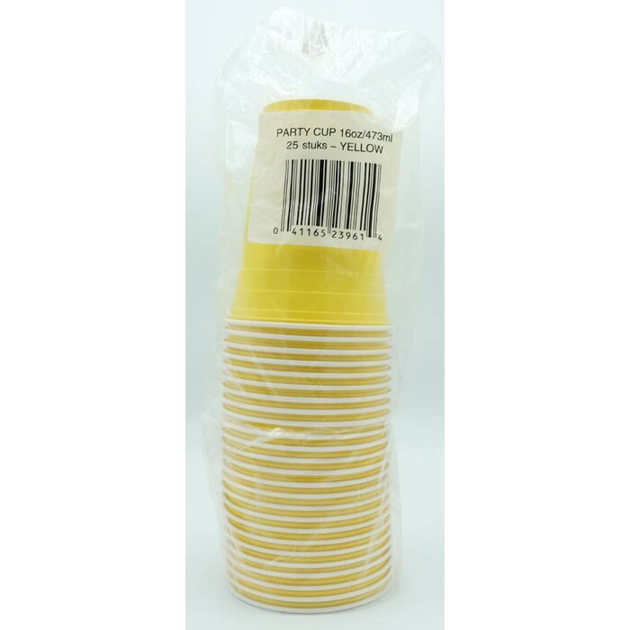 Yellow Party cups 25 pcs - 473ml (Plastic)