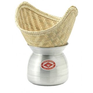 Aluminium Laos Pot & Bamboekorf 22 cm