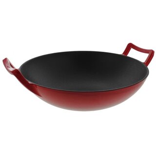 Wok Set Ø 36cm Cast Iron and Enameled - Red incl. glass lid - Relance