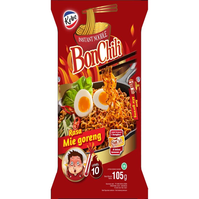 Kobe kobe mee goreng spicy level 10 - 105g BonChili Noodle - red