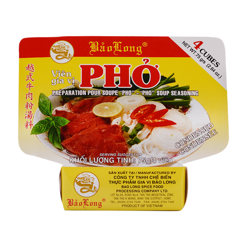 Bao Long Pho Beef Soup Pho Seasoning, 4 Packs (16 Cubes), EXPIRES 18JUN23.