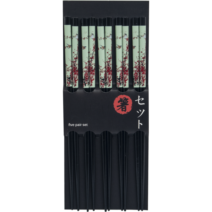Chopsticks set 5 pairs black - Bird Blossom