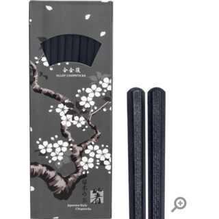 Alloy Chopsticks Japanse Style Black 10 pairs - 22.5cm - Tree pattern