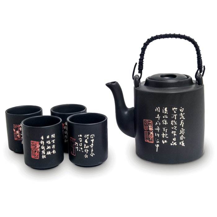 Tea Set Black 5 pieces with characters - 6030242