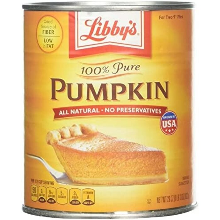 outlet: libby's pumpkin 100% pure 29 oz - 822g best before OCT 2027 with dent in can
