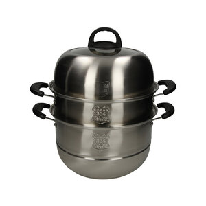Stoompan van roestvrij staal, 28 cm, 5 lagen, roestvrij staal, combineerbaar, gezonde voeding, stoomkoker met transparante groenten of vis/gevogelte