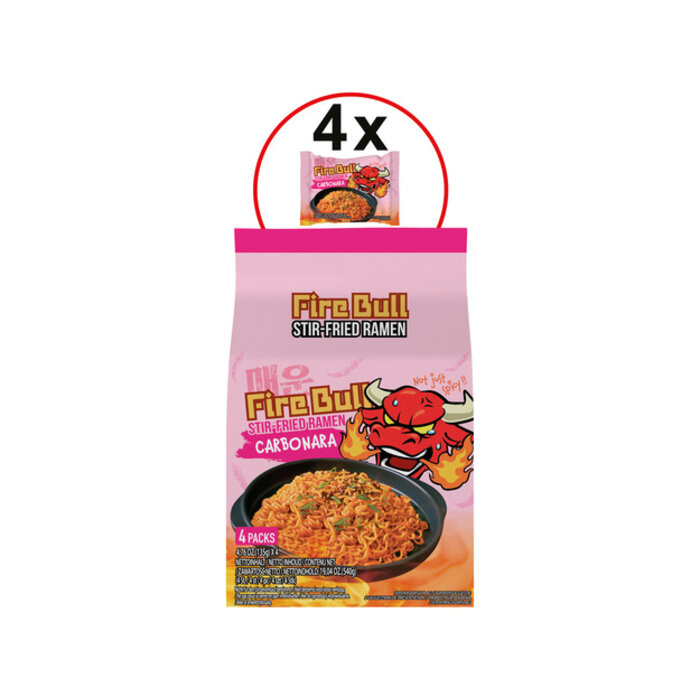 Fire Bull Stir-Fried Ramen Carbonara 4 packs x 4,76 oz (135g)