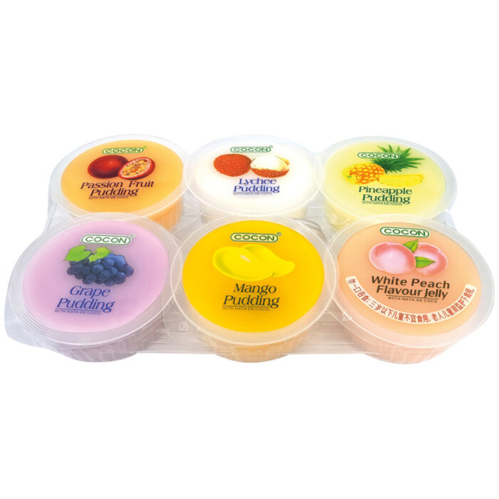Cocoon Pudding Assorted Nata de Coco 480g (6x80gr) Passon Fruit, Grape, White Peach, Pineapple & more
