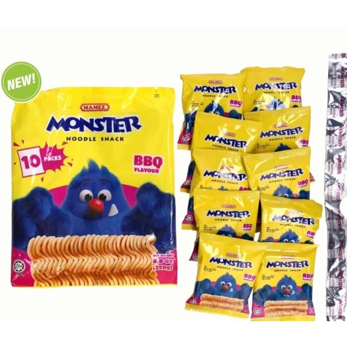 Monster Noodle Snack BBQ Flavor 10 packs x25g ( 250g - 8.8 oz)