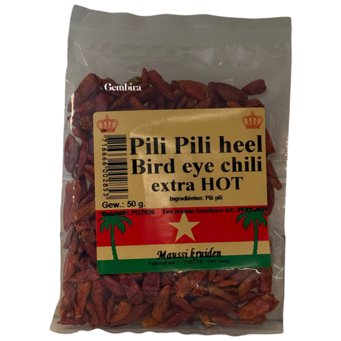 Pili Pili Heel Bird Eye Chili 50g Maussi Kruiden