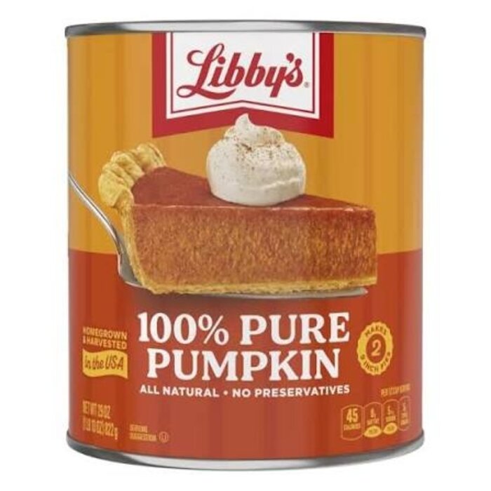 outlet: libby's pumpkin 100% pure 29 oz - 822g best before OCT 2027 with dent in can