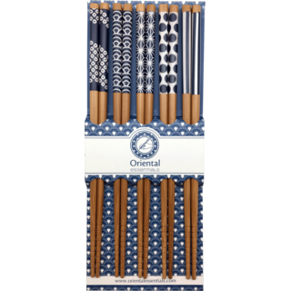 Eetsokjesset Blauw patroon 22,5cm - 5 paar - 6006201