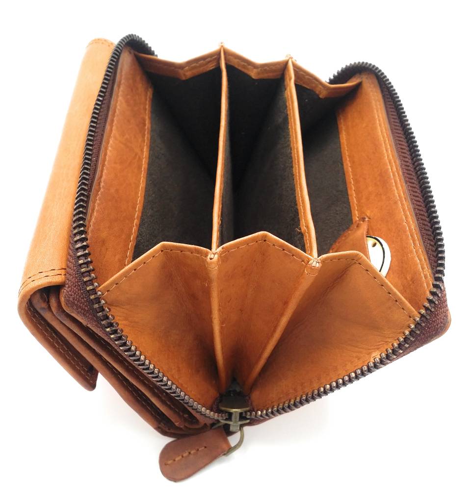 Hill Burry Hill Burry - VL77703 - 13092 - Leder Reißverschluss Geldbörse - braun / cognac