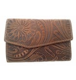 Hill Burry Hill Burry -13 092 / F - leather with flower textur- ladies zipper purse - Brown