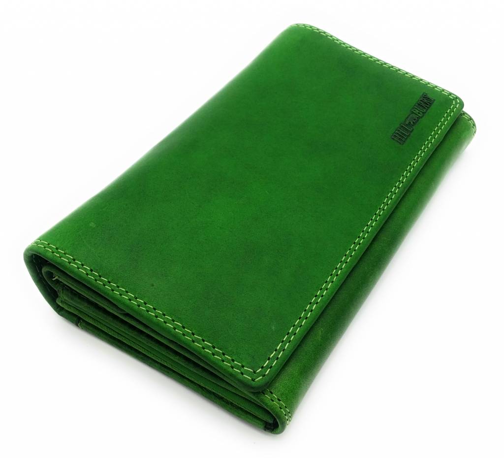 Hill Burry Hill Burry - VL77709 -1971 - echt lederen - grote - dames - portemonnee - met RFID - vintage leder- groen