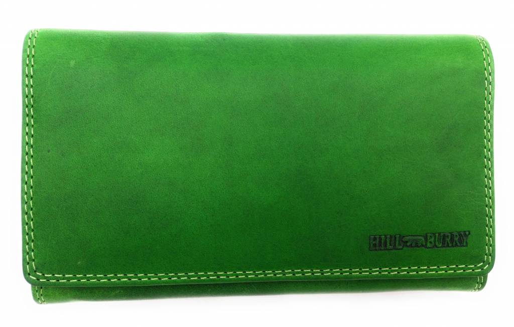 Hill Burry Hill Burry - VL77709 -1971 - echt lederen - grote - dames - portemonnee - met RFID - vintage leder- groen