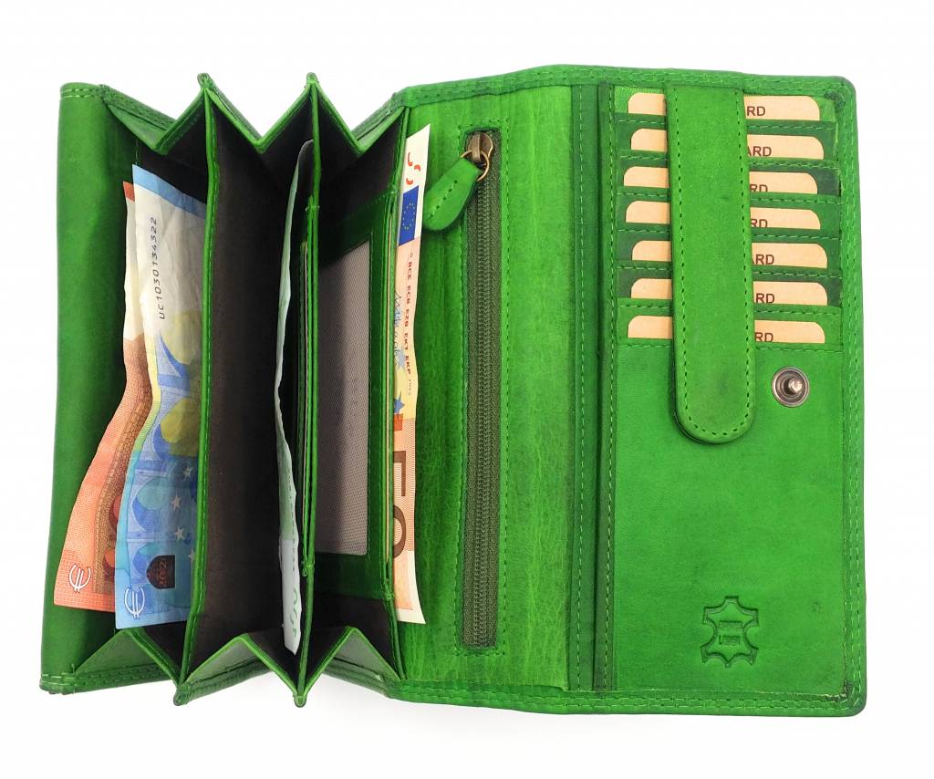 Hill Burry Hill Burry - VL77709 -1971 - genuine leather - large - ladies - wallet - with RFID - vintage leather - green