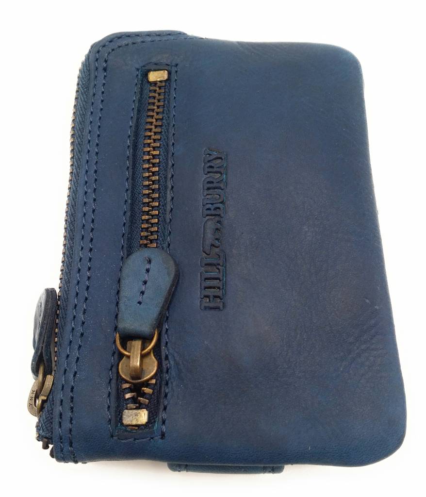 Hill Burry Hill Burry - V88862 - 5143- blau- echtes Leder - Mini - Karteninhaber Plus-Taste - Vintage-Leder blau