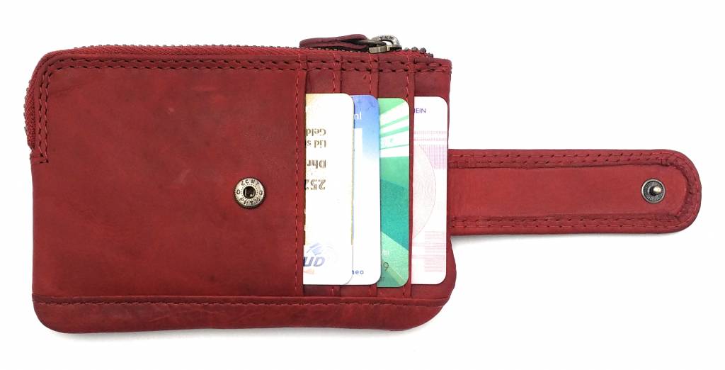 Hill Burry Hill Burry - V88862 - 5143- red - genuine leather - mini - cardholder plus key - vintage red leather