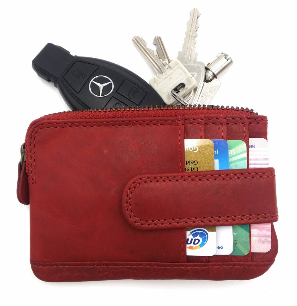 Hill Burry Hill Burry - V88862 - 5143- red - genuine leather - mini - cardholder plus key - vintage red leather