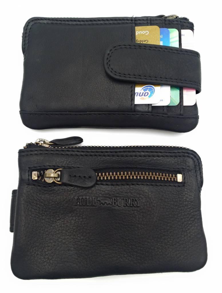 Hill Burry Hill Burry - V88862 - 5143 - black - genuine leather - mini card holder plus keychain - vintage leather black