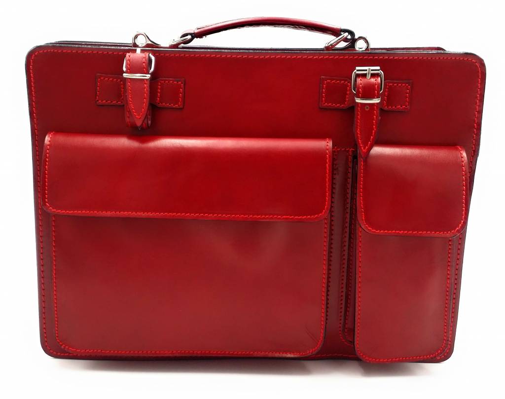 Italian leather briefcase model -201701- genuine leather - red