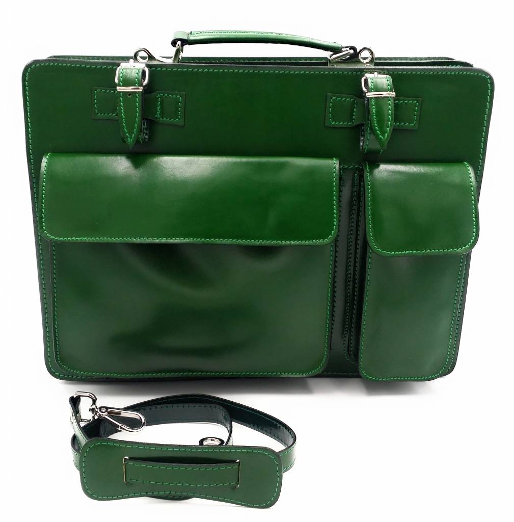 Italian leather briefcase model -201701- genuine leather - green