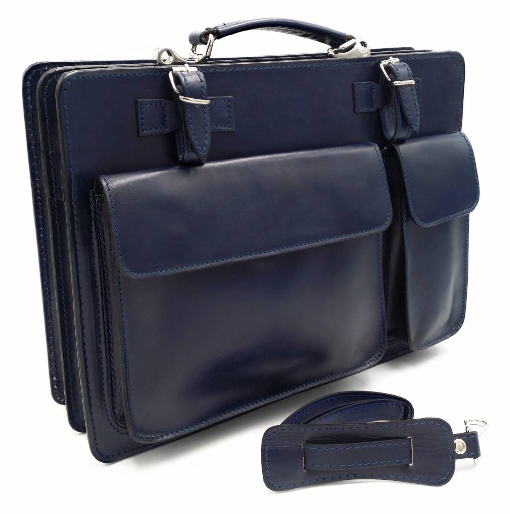 Italian leather briefcase model -201701- genuine leather - blue