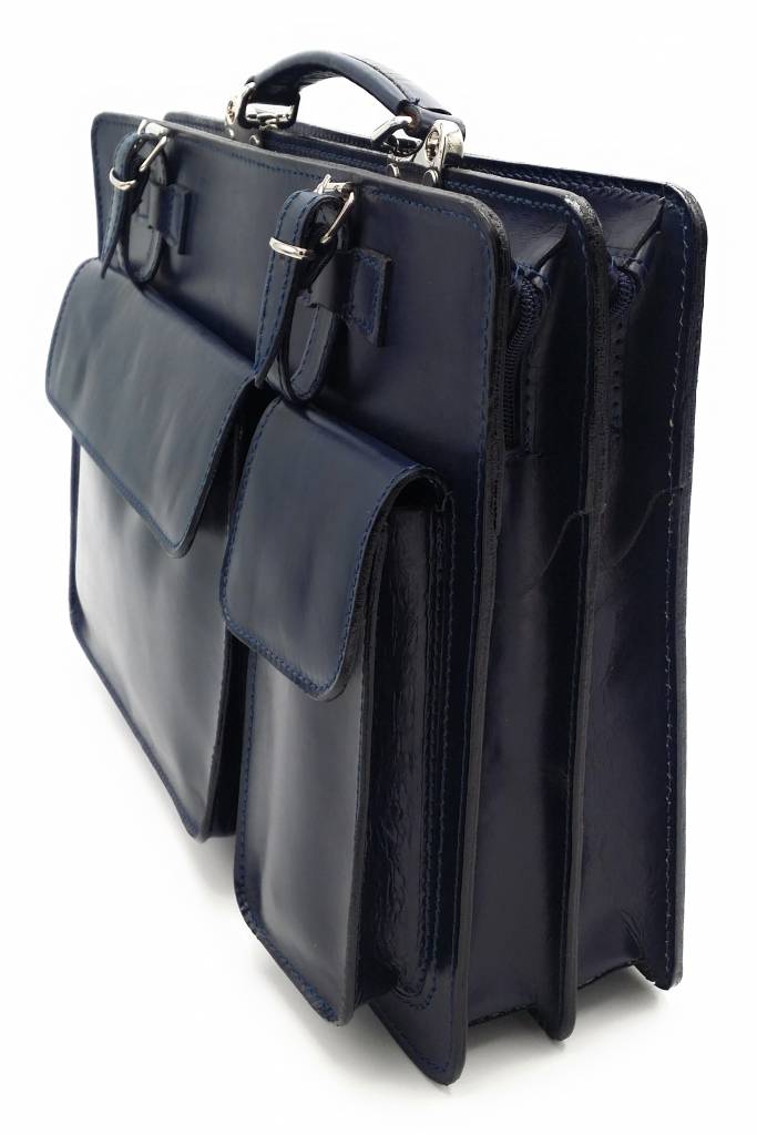 Italian leather briefcase model -201701- genuine leather - blue